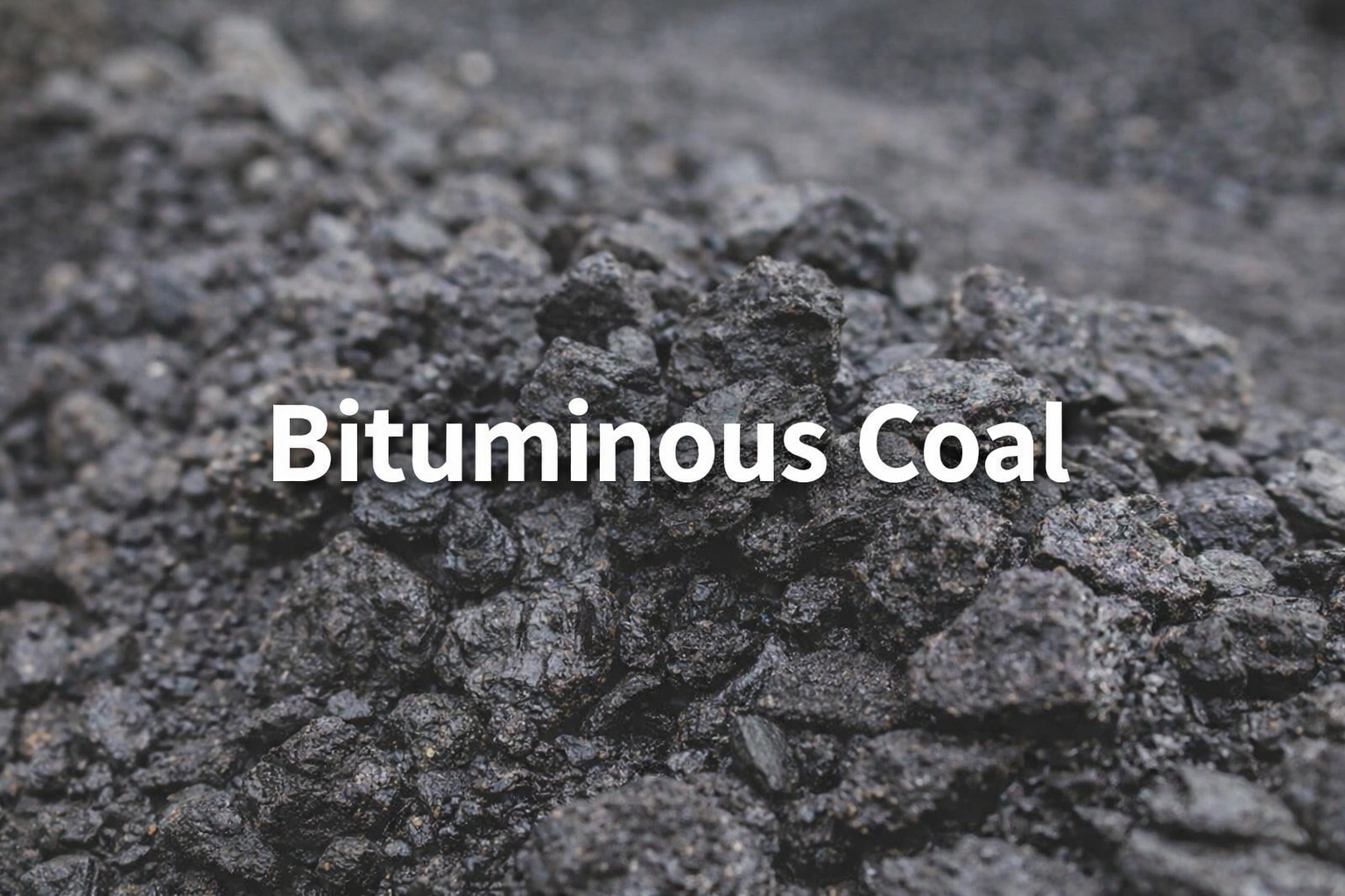 Heap of dark grey bituminous coal with the label Bituminous Coal